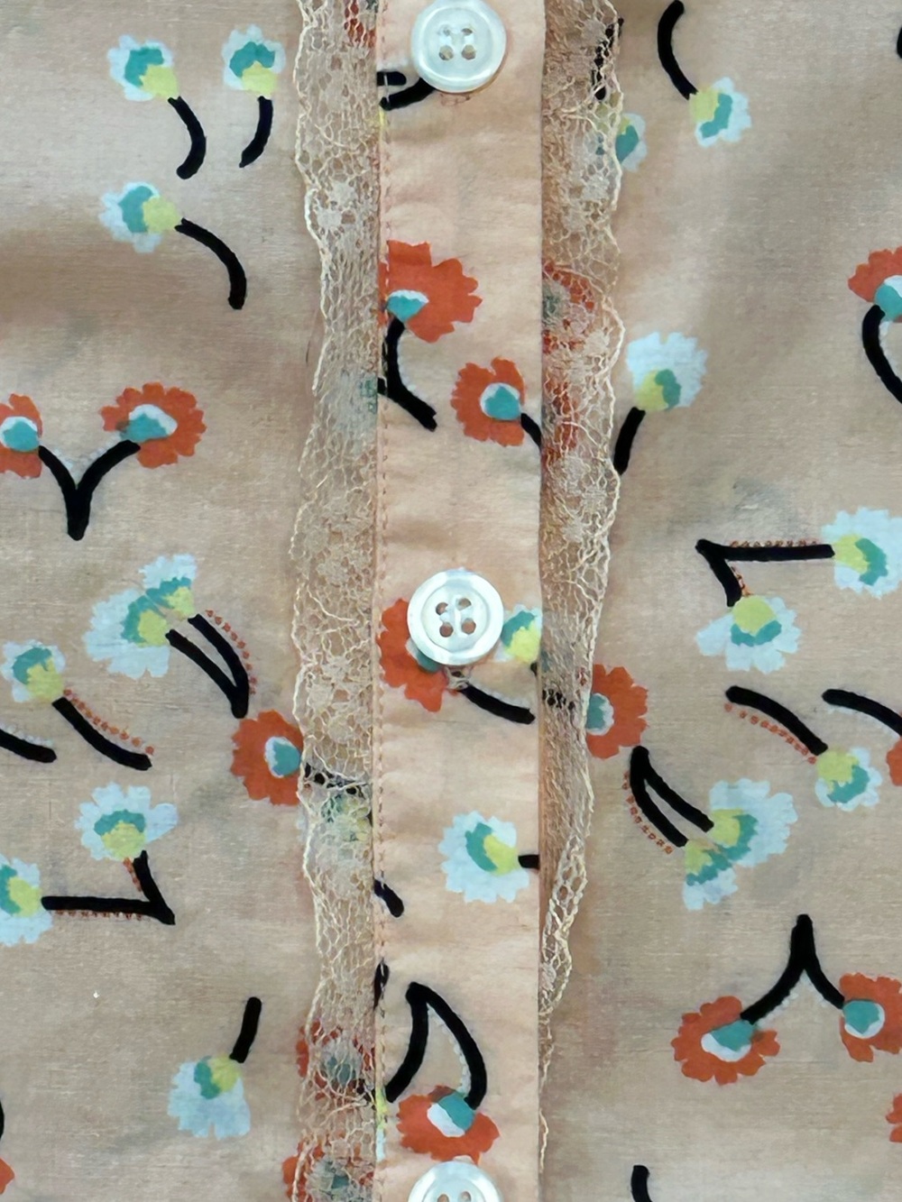 ModCloth Sleeveless Blouse S Small Pink Cherry Blossom Crochet Trim Button Up - Picture 4 of 7